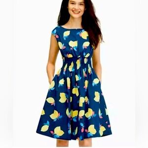 Kate Spade Lemon Zest Blaire Dress Size 12 Smocked Waist Side Seam Pockets